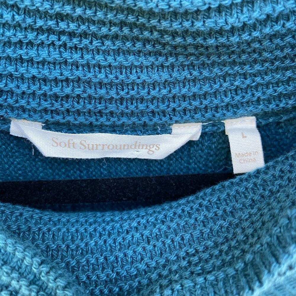 Soft Surroundings  Blue/Green Waffle Knit SWEAT-SHIRT/Tunic/TOP - Picture 4 of 5